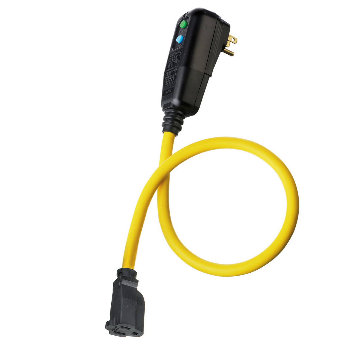 Power Protection Products, GFCI Linecords, Commercial, Manual Set, 15A 120V AC, 5-15R, 2' Cord Length, 4-6 mA Trip Level, Black and Yellow.