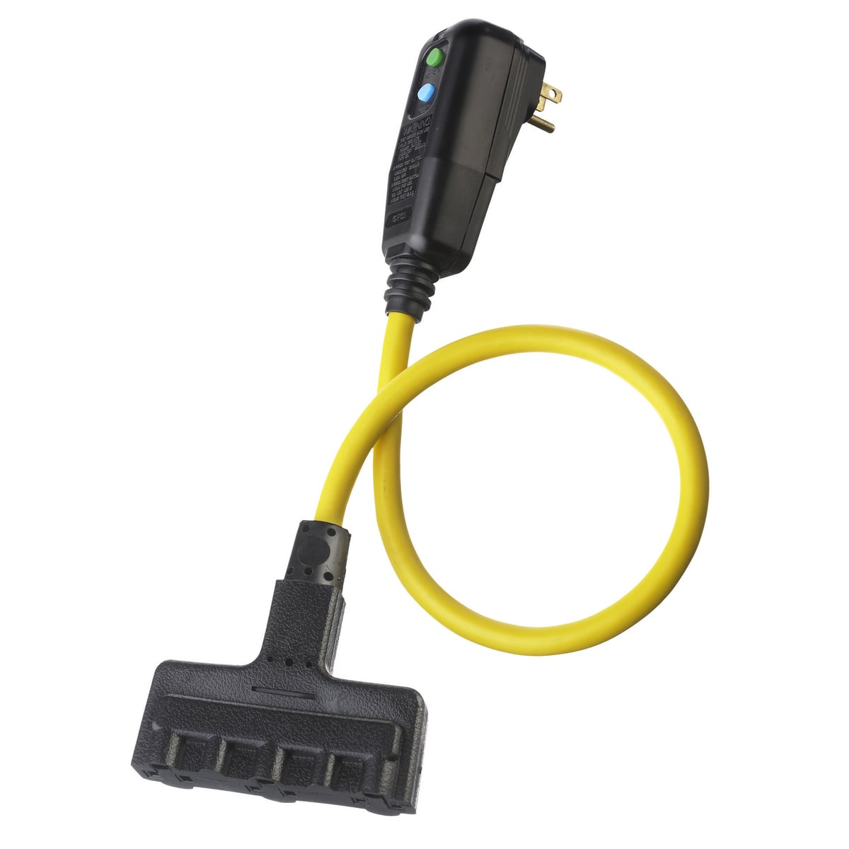 Power Protection Products, GFCI Linecord, Commercial, Manual Set, 15A 120V AC, 5-15R, 2' Cord Length, 4-6 mA Trip Level, Black and Yellow.