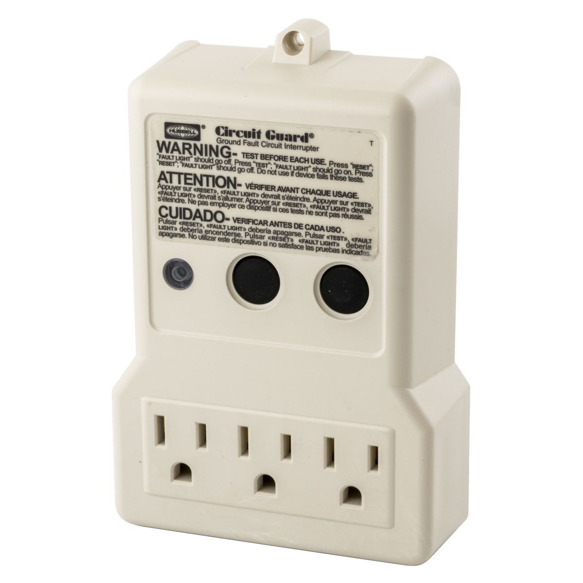Power Protection Products, GFCI Plug-In, Commercial, Auto Set, 15A 125V AC, 3) 5-15R, 6 Protected Outlets, 4-6 mA Trip Level, White.