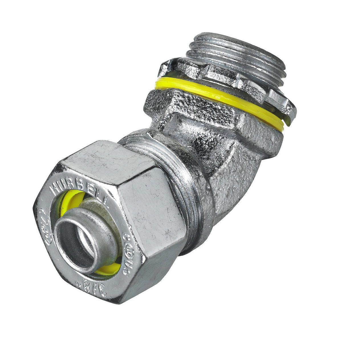 Kellems Wire Management, Liquidtight System, 45 Degree Male Liquid Tight Connector, 3/8", Steel, Non-Insulated