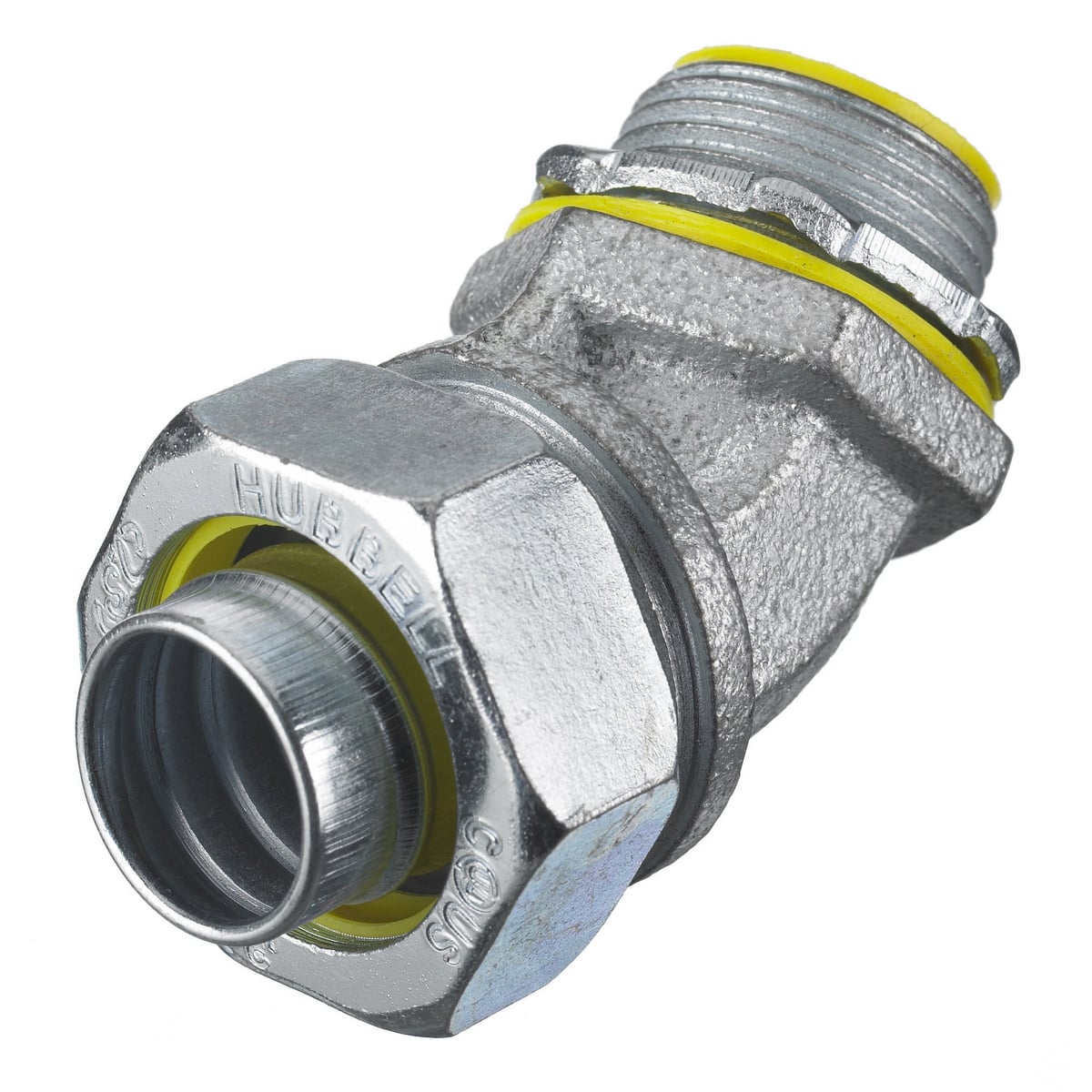 Kellems Wire Management, Liquidtight System, 45 Degree Male Liquid Tight Connector, 1/2", Steel, Insulated