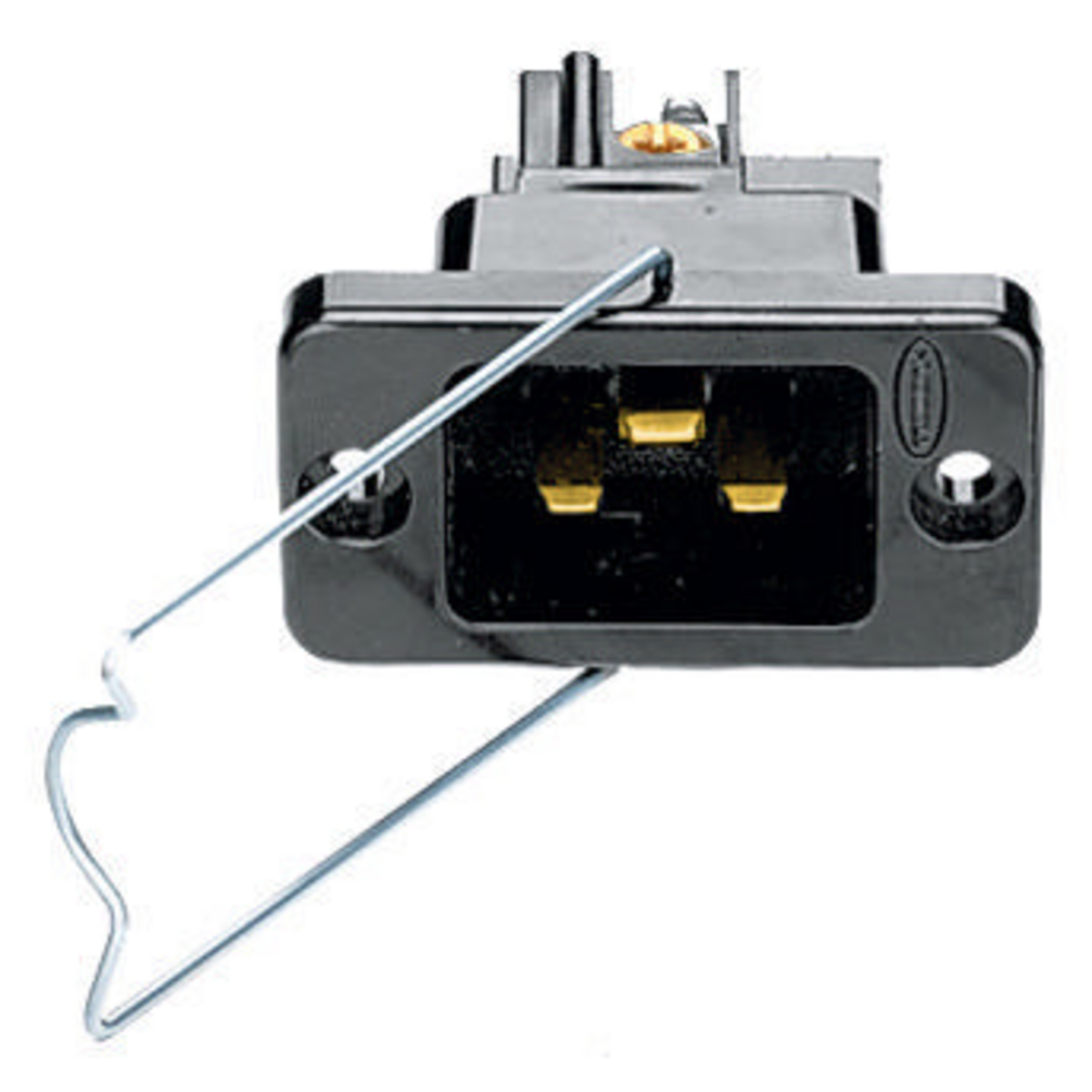 Straight Blade Devices, IEC 320 Devices, Inlet with Wire Bail, 16 A250V, International Rated, Pressure Screw Terminal, Black, Sin le Pack.