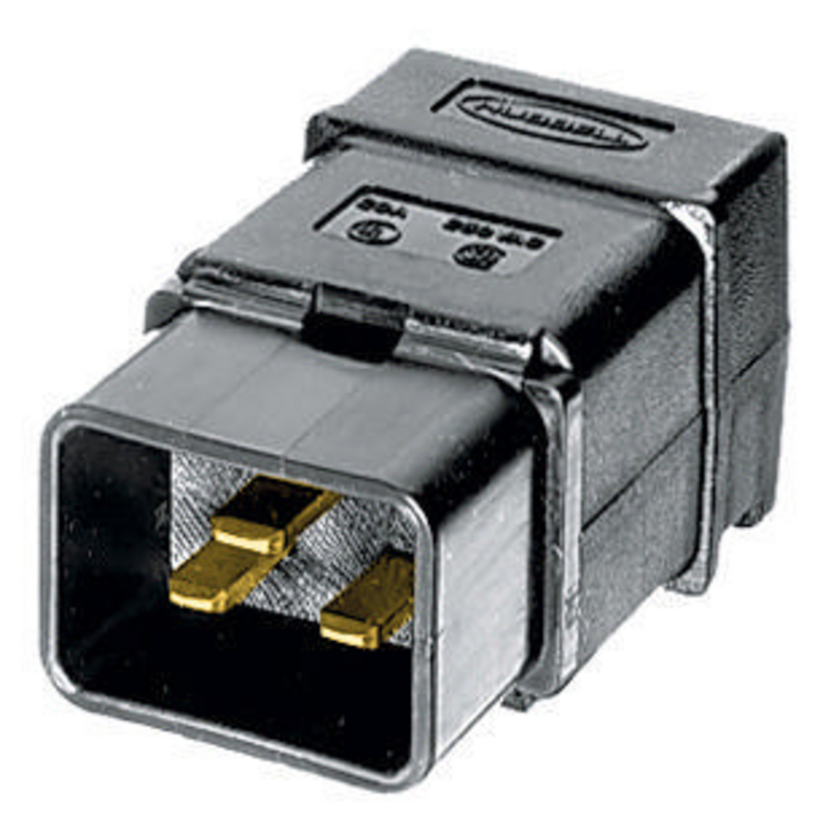 Straight Blade Devices, IEC 320 Devices, Male Plug, 16A 250V, International Rated, Pressure Screw Terminal, Black, Single Pack.