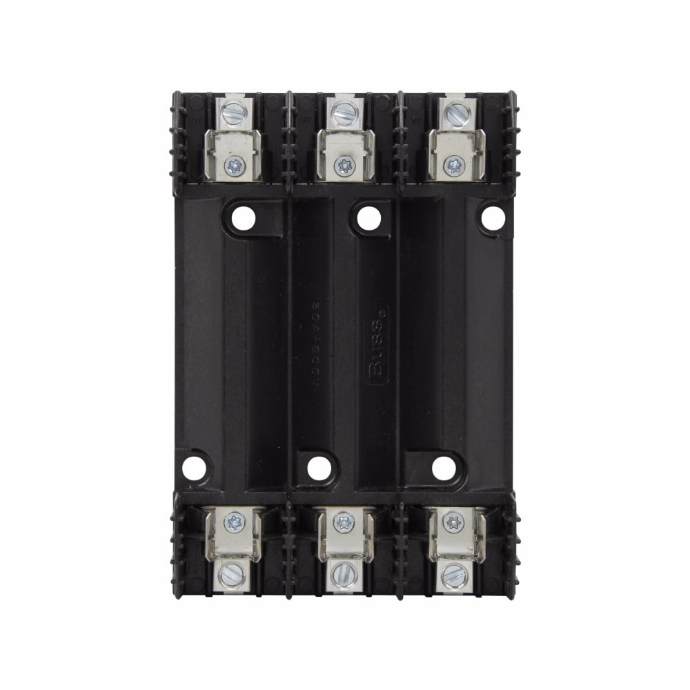 Eaton Fuseblock, 0.1-30A, 600 Vac, 600 Vdc, Class H, Thermoplastic material, Box lug/clip with reinforced spring-connection, 10 kAIC interrupt rating, 14 to 2 AWG (copper), 12 to 2 AWG (aluminum) wire size, Used with NOS and RES Fuse