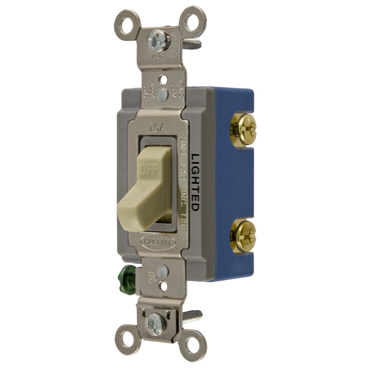 HBL1201IL HBL Extra Heavy Duty General Purpose Illuminated Standard Toggle Switch, 120 to 277 V AC, 15 A, 4155 W Power Rating, 2-Position Contact