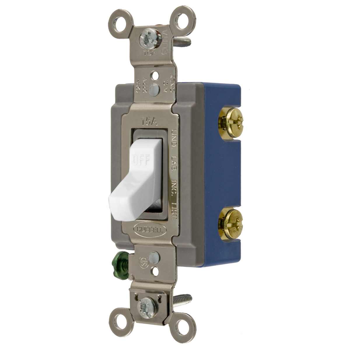 HBL1201W HBL Extra Heavy Duty General Purpose Standard Toggle Switch, 120 to 277 V AC, 15 A, 4155 W Power Rating, 2-Position Contact