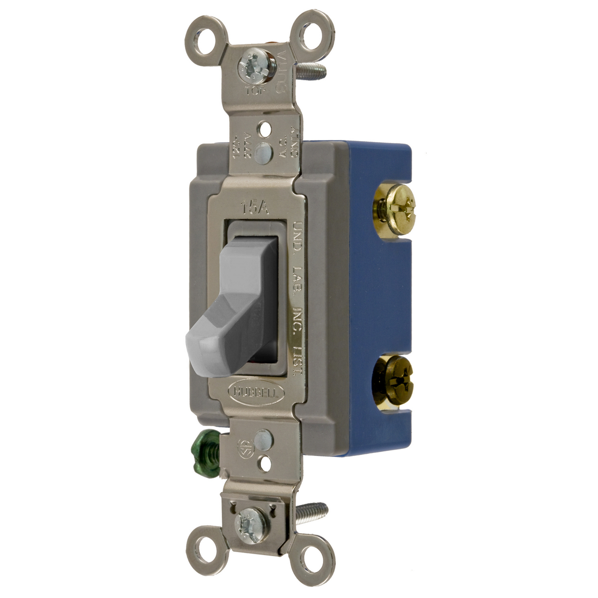 HBL1203GY 3-Way Extra Heavy Duty General Purpose Standard Toggle Switch, 120 to 277 VAC, 15 A, 4155 W Power Rating, 2-Position Contact