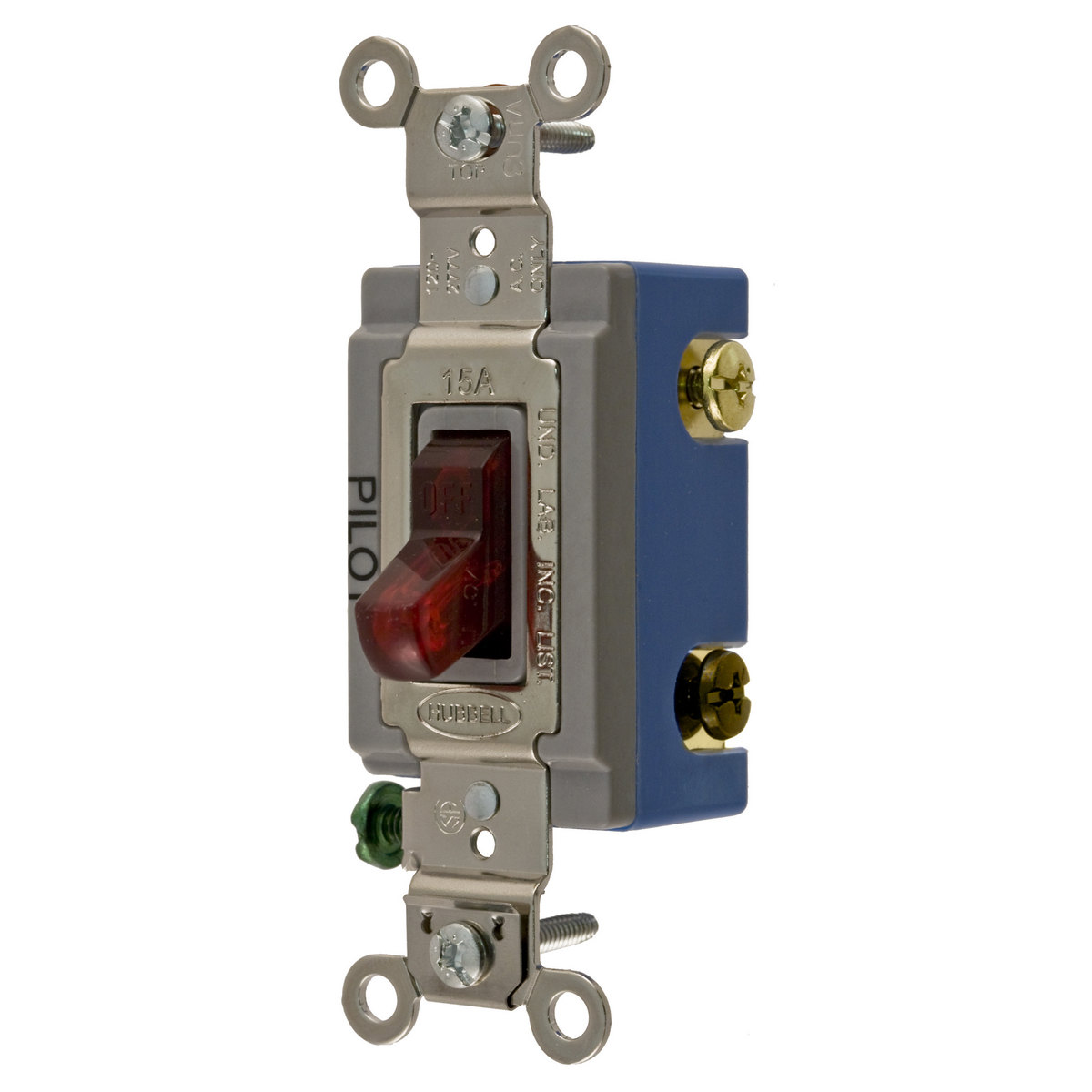 Switches and Lighting Controls, Industrial Grade, Pilot Light Toggle Switches, General Purpose AC, Three Way, 15A 120/277V AC, Back and Side Wired, Red Toggle