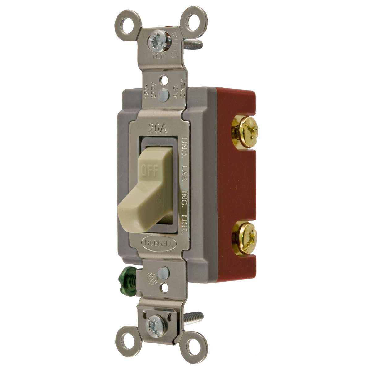 Switches and Lighting Controls, Extra Heavy Duty Industrial Grade, Toggle Switches, General Purpose AC, Single Pole, 20A 120/277V AC, Back and Side Wired, Ivory Toggle