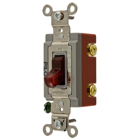 Switches and Lighting Controls, Industrial Grade, Pilot Light Toggle Switches, General Purpose AC, Single Pole, 20A 120/277V AC, Back and Side Wired, Red Toggle