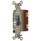 Switches and Lighting Controls, Industrial Grade, Pilot Light Toggle Switches, General Purpose AC, Single Pole, 20A 120/277V AC, Back and Side Wired, Clear Toggle