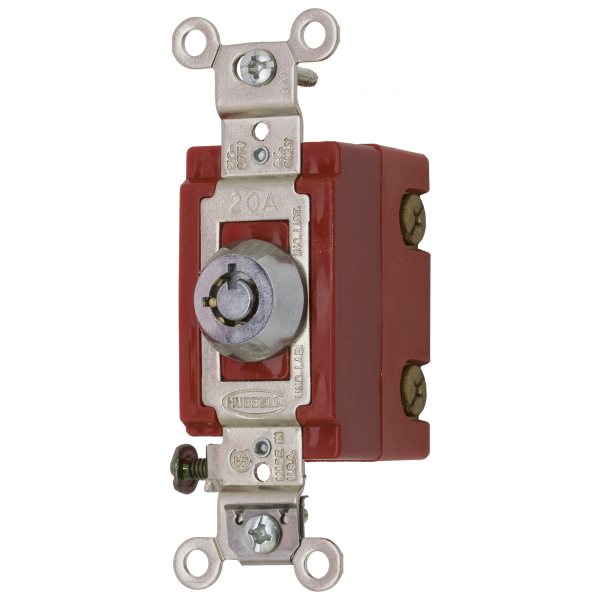 Switches and Lighting Controls, Industrial Grade, Barrel Key Locking Switch, General Purpose AC, Double Pole, 20A 120/277V AC, Back and Side Wired, Chrome