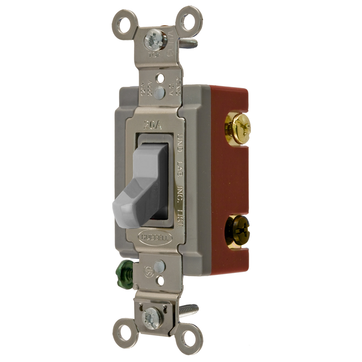 Switches and Lighting Controls, Extra Heavy Duty Industrial Grade, Toggle Switches, General Purpose AC, Three Way, 20A 120/277V AC, Back and Side Wired, Gray Toggle
