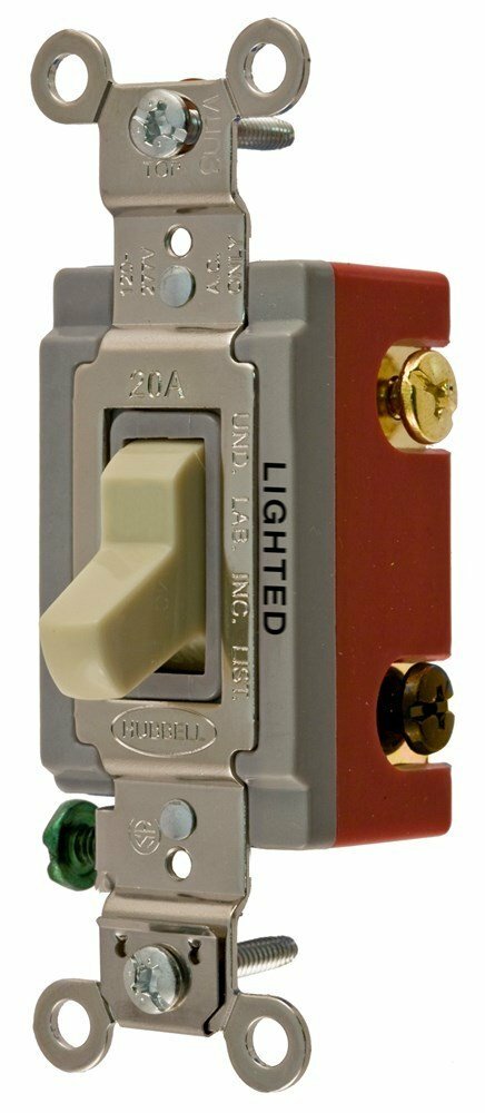 HBL1223IL HBL 2-Position 3-Way Extra Heavy Duty General Purpose Industrial Grade Toggle Switch, 120 to 277 V AC, 20 A, 5540 W Power Rating, 2-Position Contact