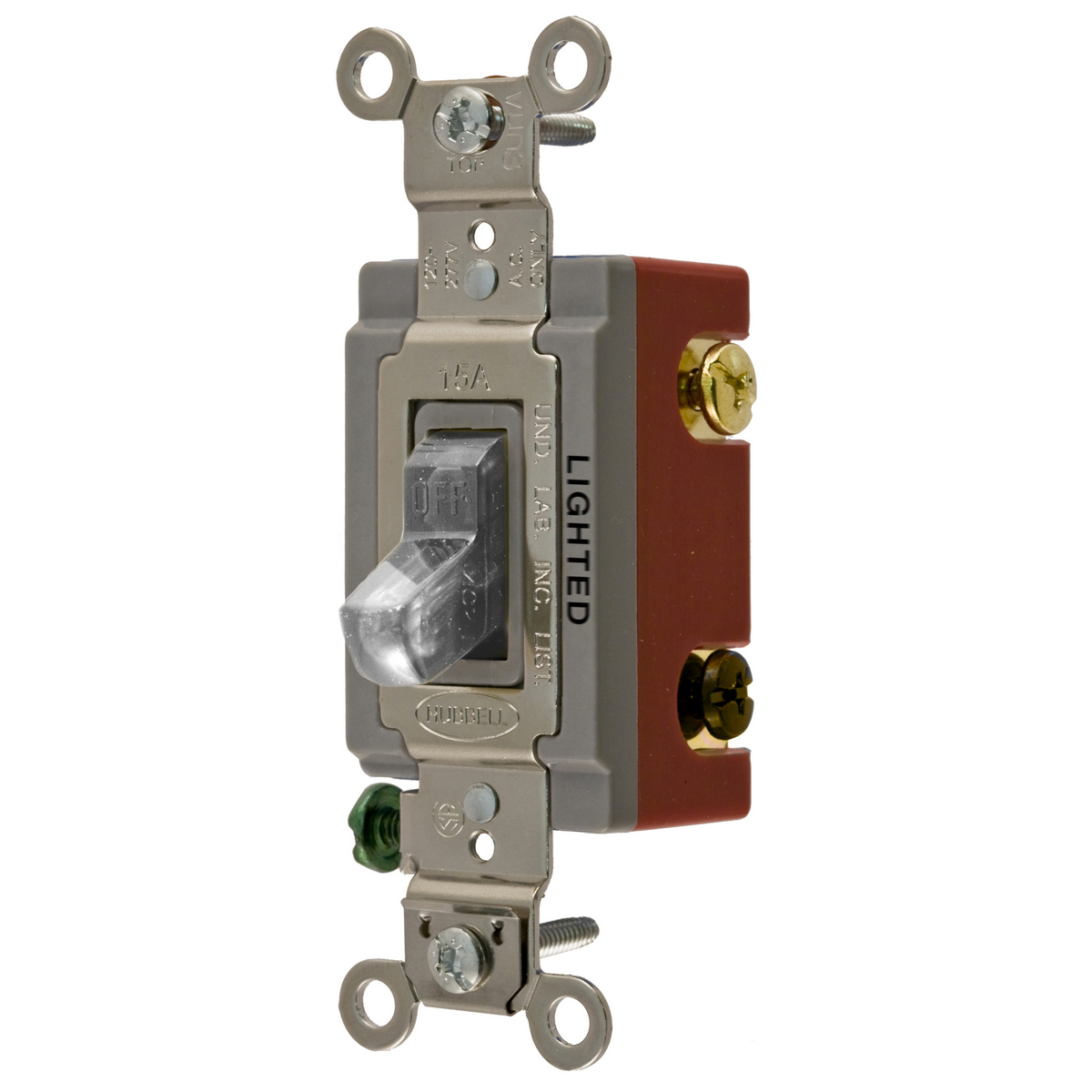 HBL1223ILC 3-Way Extra Heavy Duty General Purpose Illuminated Standard Toggle Switch, 120 to 277 V AC, 20 A, 5540 W Power Rating, 2-Position Contact