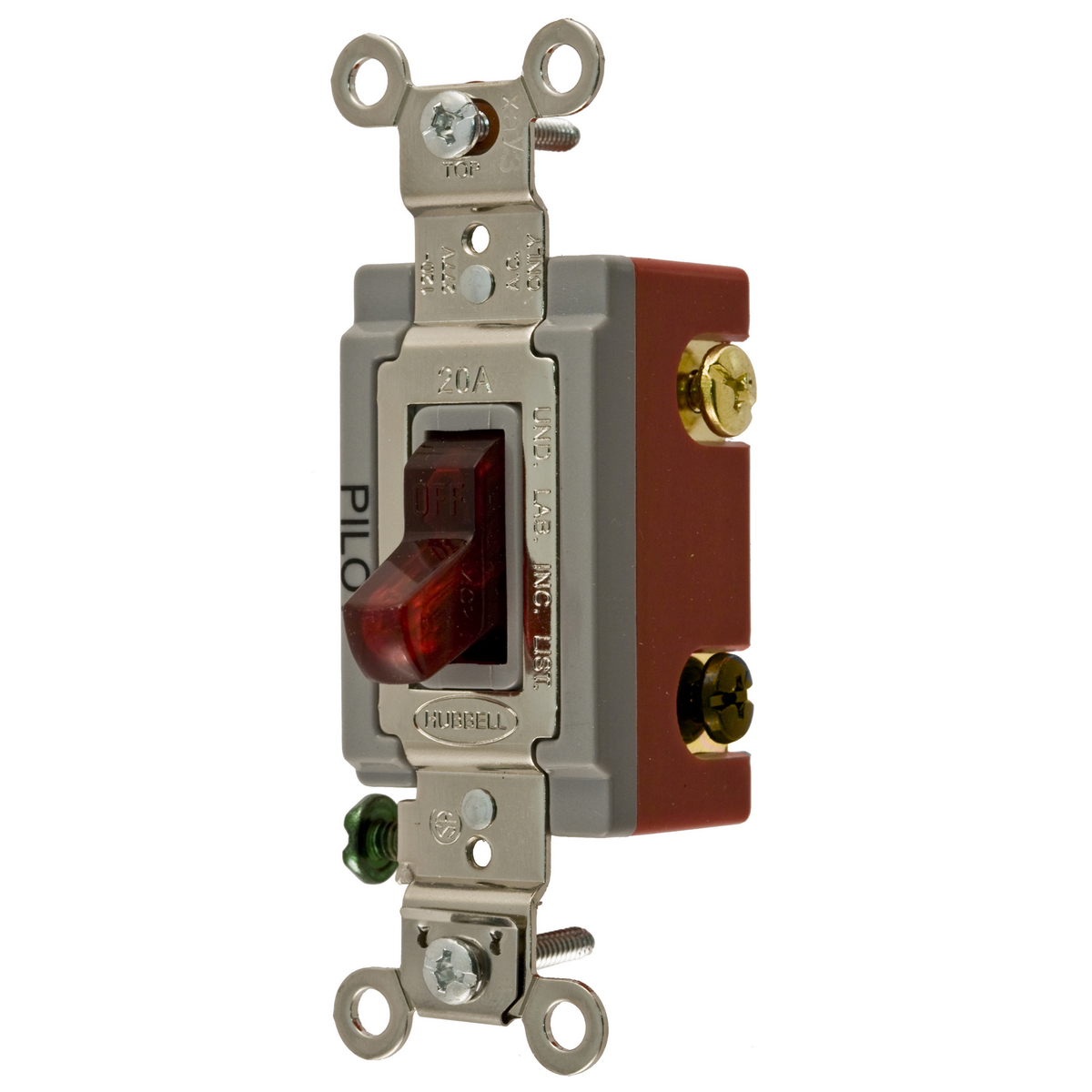 HBL1223PL 3-Way Extra Heavy Duty General Purpose Standard Toggle Switch, 120 to 277 V AC, 20 A, 5540 W Power Rating, 2-Position Contact