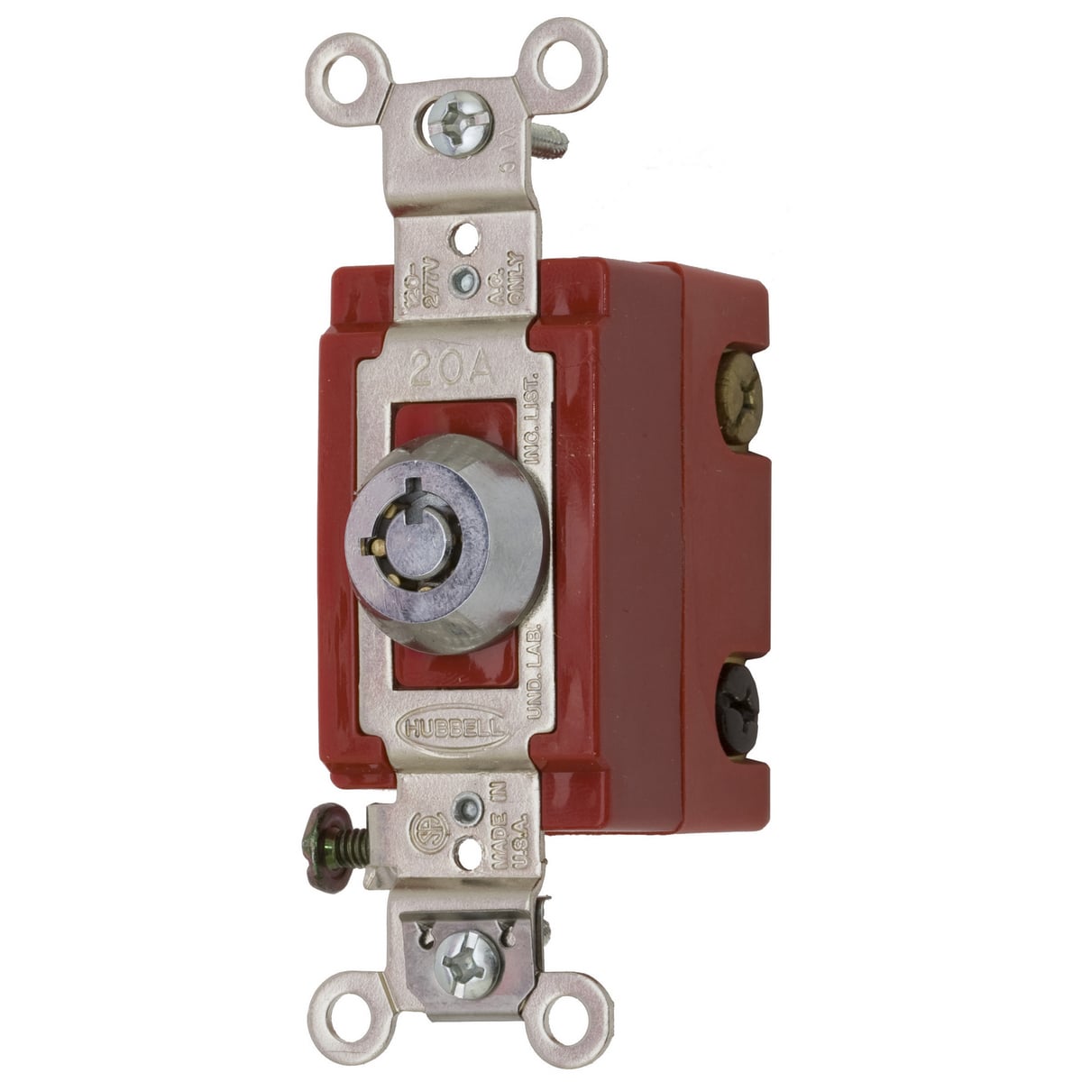 Switches and Lighting Controls, Industrial Grade, Barrel Key Locking Switch, General Purpose AC, Three Way, 20A 120/277V AC, Back and Side Wired, Chrome