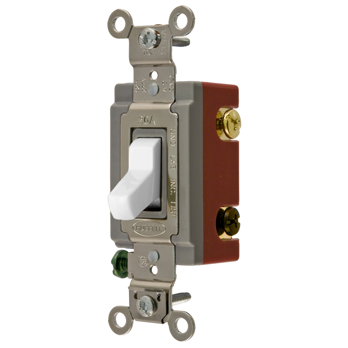 Switches and Lighting Controls, Extra Heavy Duty Industrial Grade, Toggle Switches, General Purpose AC, Three Way, 20A 120/277V AC, Back and Side Wired, White Toggle