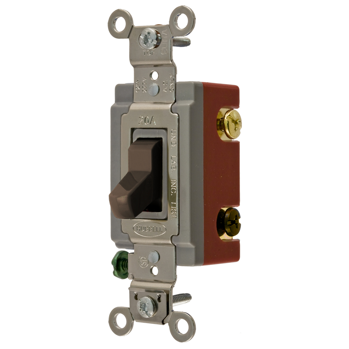 Switches and Lighting Controls, Extra Heavy Duty Industrial Grade, Toggle Switches, General Purpose AC, Four Way, 20A 120/277V AC, Back and Side Wired, Brown Toggle