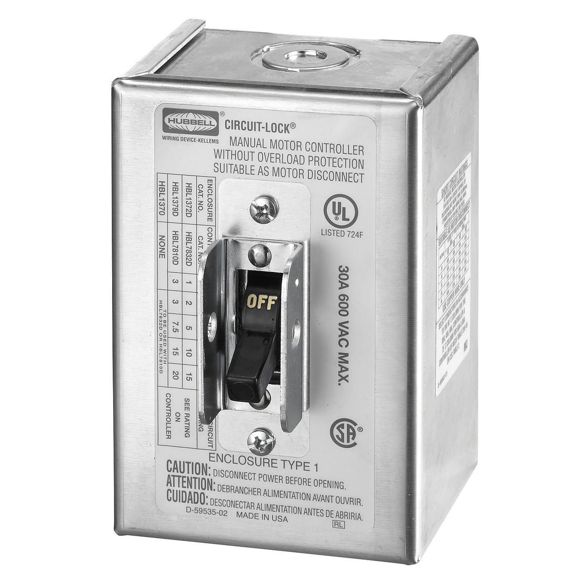 Switches and Lighting Controls, Industrial Grade, Toggle Switches, Motor Disconnect Accessories, NEMA 1 Enclosure Only, 40A 600V AC