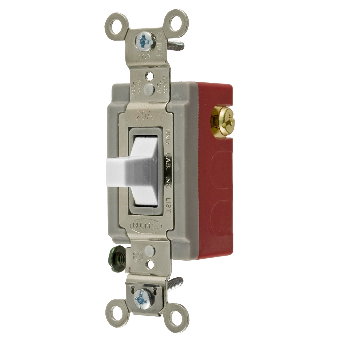 HBL1385W Double Throw Extra Heavy Duty General Purpose Standard Toggle Switch, 120 to 277 V AC, 20 A, 5540 W Power Rating, On-Off-On 3-Position Contact