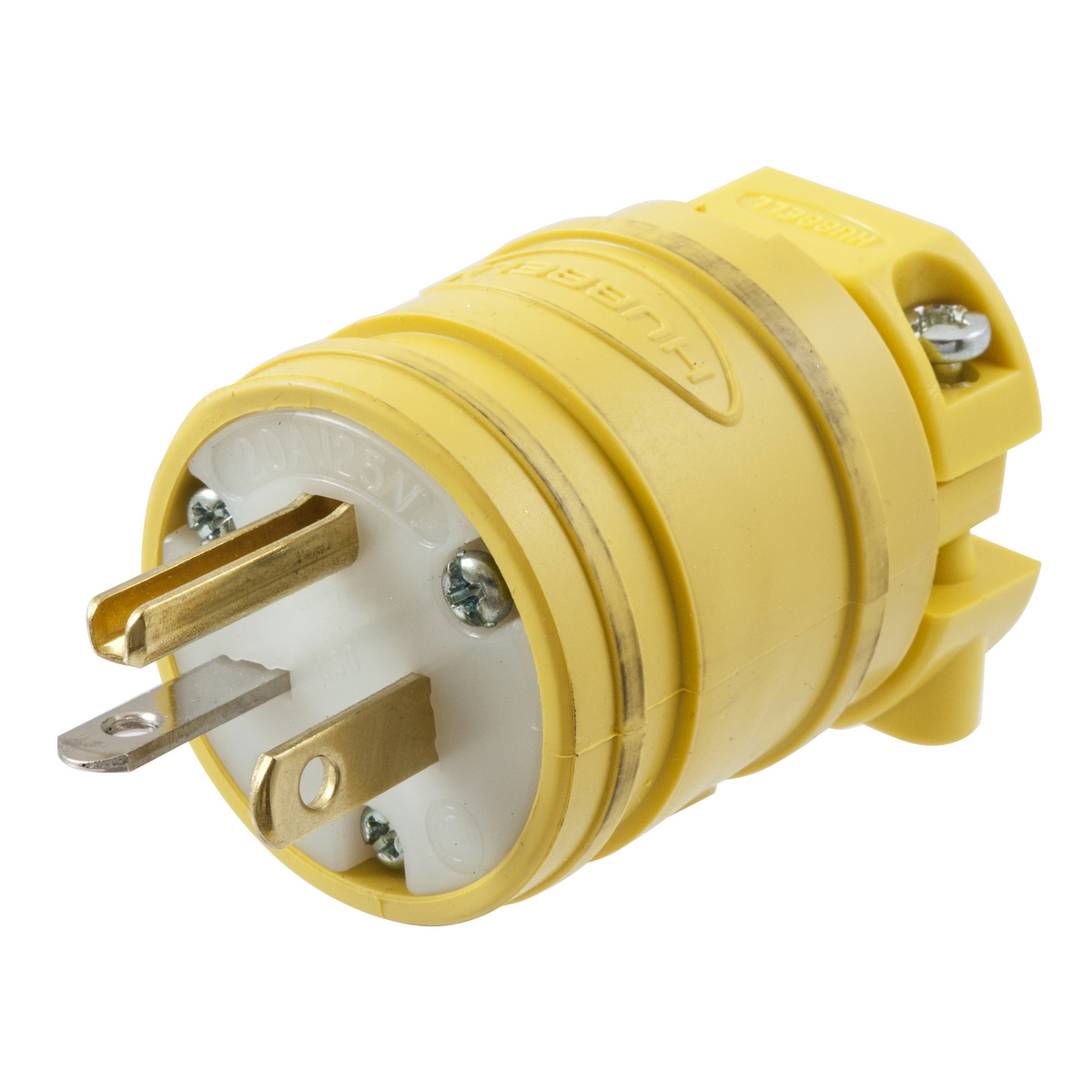 Straight Blade Devices, Male Plug, Elasto-Grip Dust Tight, Industrial/Commercial Grade, Straight, 2-Pole 3- Wire Grounding, 20A 125V, 5-20P, Yellow, Single Pack.