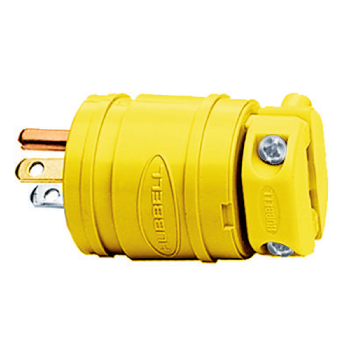 Straight Blade Devices, Male Plug, Elasto-Grip Dust Tight, Industrial/Commercial Grade, Straight, 2-Pole 3- Wire Grounding, 15A 125V, 5-15P, Yellow, Single Pack.