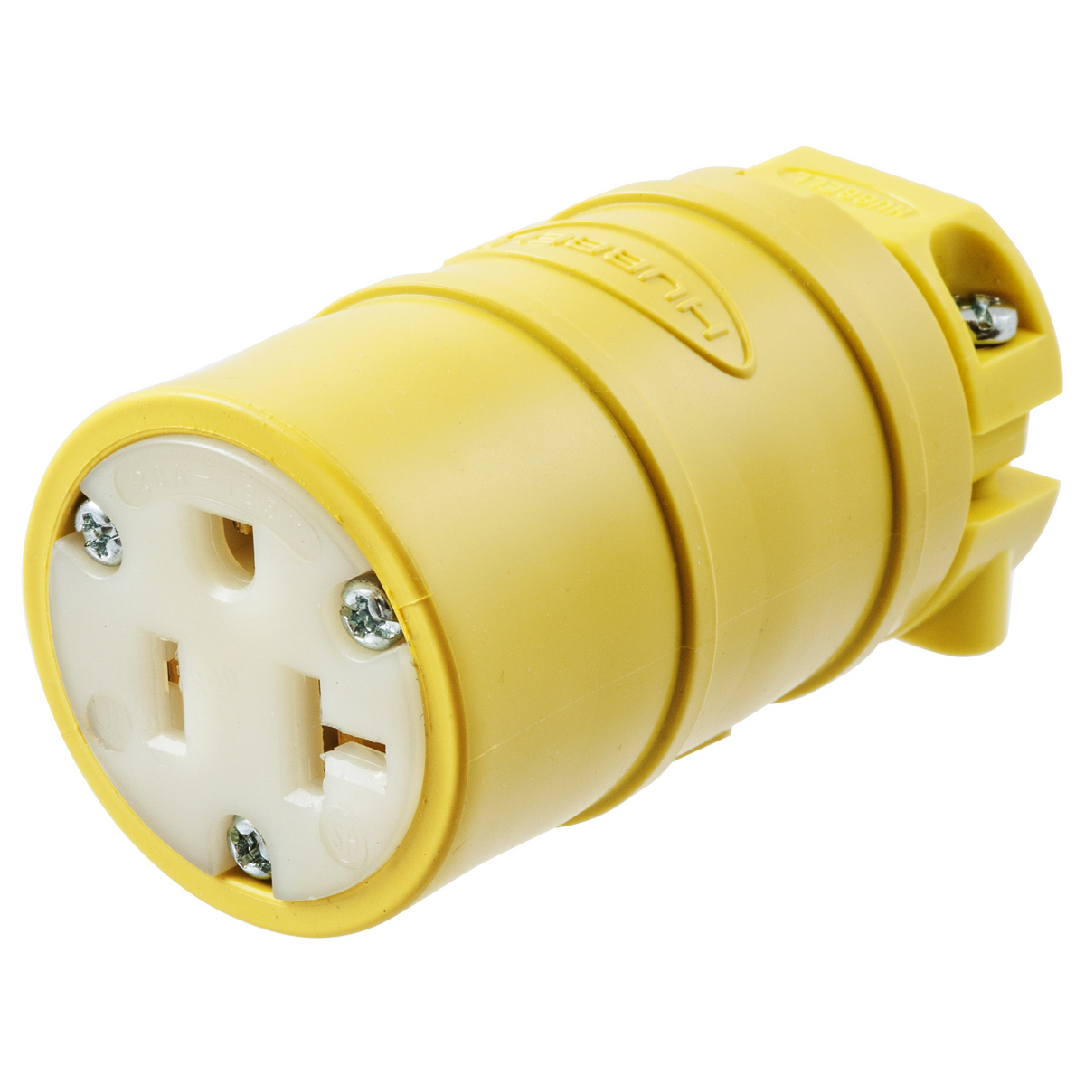 Straight Blade Devices, Female Connector Body, Elasto-Grip Dust Tight, Industrial/Commercial Grade, Straight, 2- Pole 3-Wire Grounding, 20A 125V, 5-20R, Yellow, Single Pack.