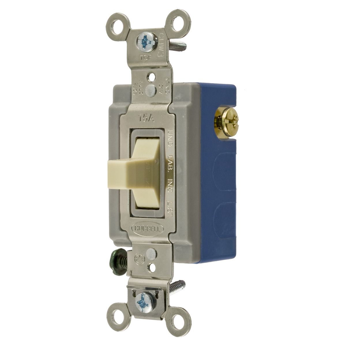 Switches and Lighting Controls, Industrial Grade, Toggle Switches, General Purpose AC, Momentary Single Pole Double Throw Center Off, 15A 120/277V AC, Terminal Screws, Ivory Toggle
