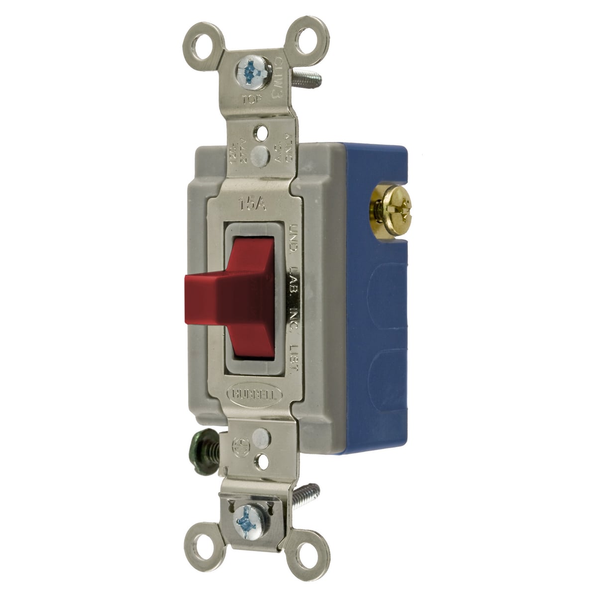 Switches and Lighting Controls, Industrial Grade, Toggle Switches, General Purpose AC, Momentary Single Pole Double Throw Center Off, 15A 120/277V AC, Terminal Screws, Red Toggle