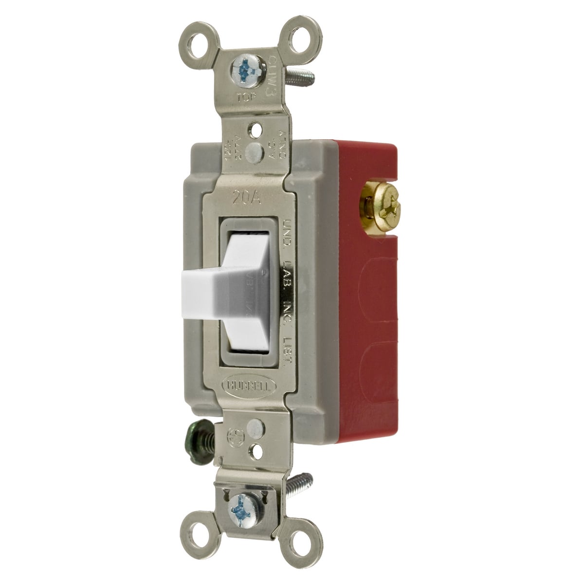 Switches and Lighting Controls, Industrial Grade, Toggle Switches, General Purpose AC, Momentary Single Pole Double Throw Center Off, 20A 120/277V AC, Terminal Screws, White Toggle