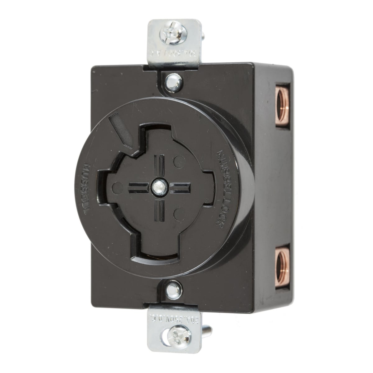 Locking Devices, Hubbellock, Industrial, Flush Receptacle, 30A 600V AC, 20A 250V DC, 3-Pole 4-Wire Grounding, Non- NEMA, Screw Terminal, Black