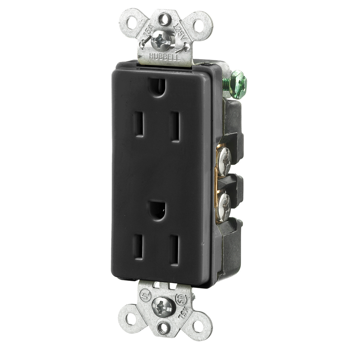 Straight Blade Devices, Receptacles, Duplex, Decorator/Commercial/Industrial Grade, 2-Pole 3-Wire Grounding, 15A 125V, 5-15R, Black, Single Pack.