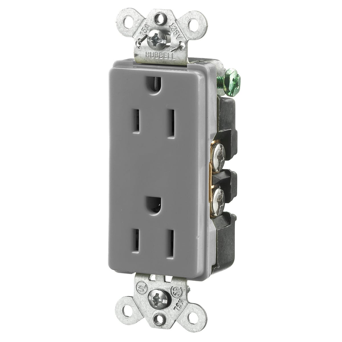 Straight Blade Devices, Receptacles, Duplex, Decorator/Commercial/Industrial Grade, 2-Pole 3-Wire Grounding, 15A 125V, 5-15R, Gray, Single Pack.
