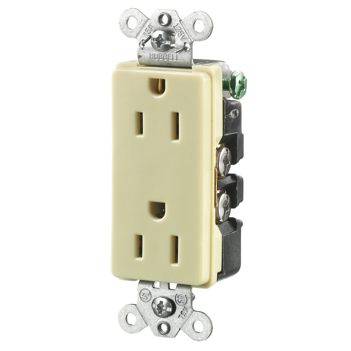 Straight Blade Devices, Receptacles, Duplex, Decorator/Commercial/Industrial Grade, 2-Pole 3-Wire Grounding, 15A 125V, 5-15R, Ivory, Single Pack.