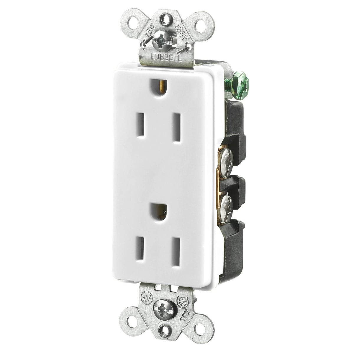 Straight Blade Devices, Receptacles, Duplex, Decorator/Commercial/Industrial Grade, 2-Pole 3-Wire Grounding, 15A 125V, 5-15R, White, Single Pack.