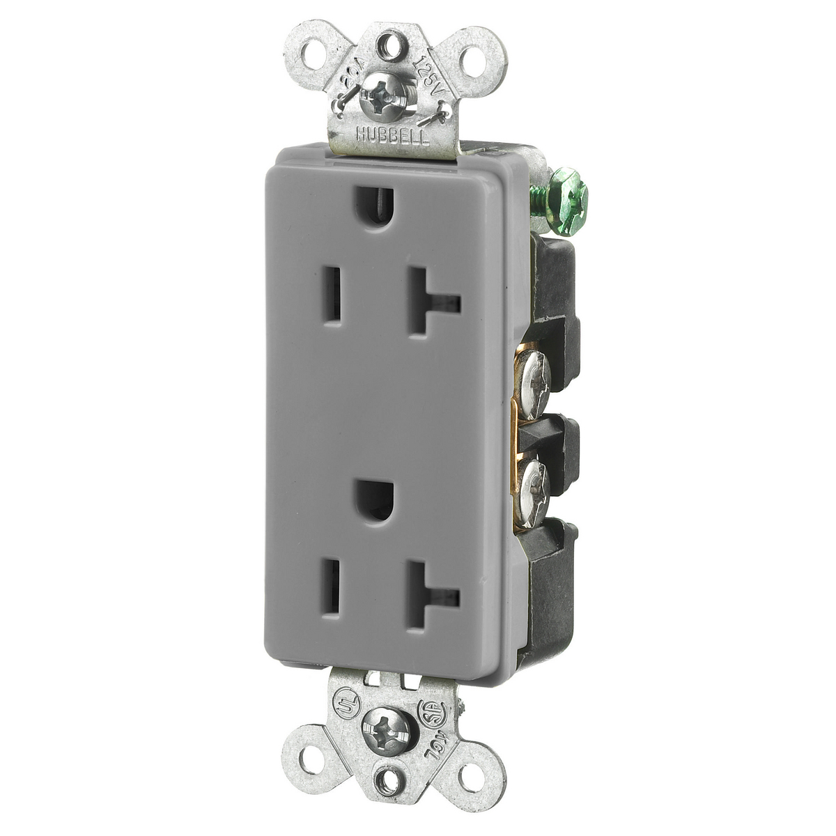 Straight Blade Devices, Receptacles, Duplex, Decorator/Commercial/Industrial Grade, 2-Pole 3-Wire Grounding, 20A 125V, 5-20R, Gray, Single Pack.
