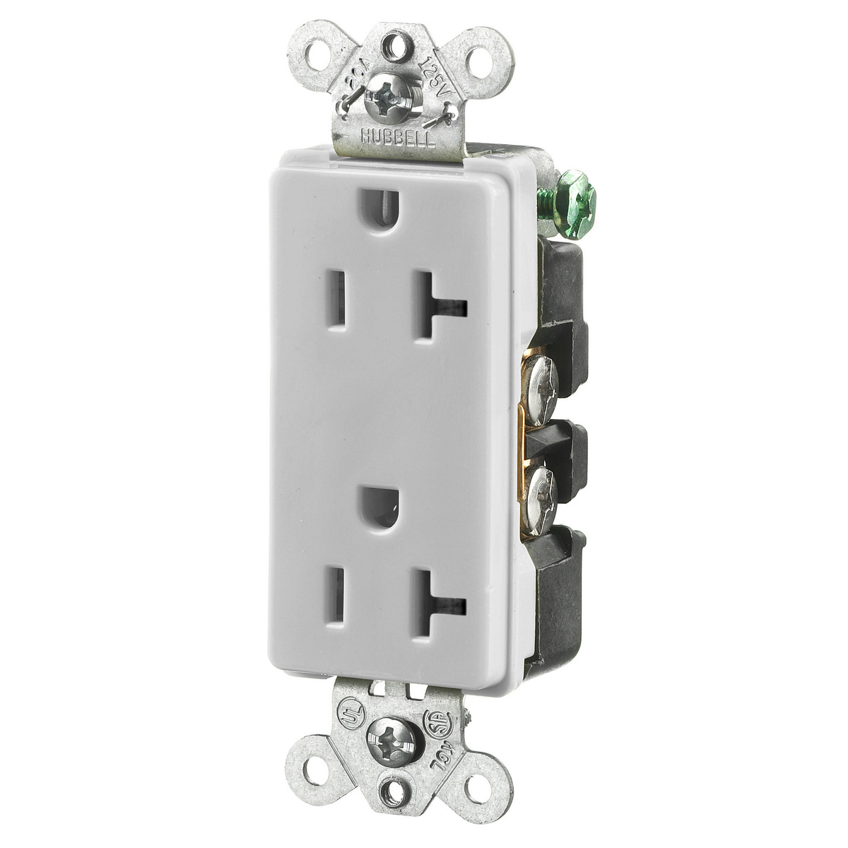 Straight Blade Devices, Receptacles, Duplex, Decorator/Commercial /Industrial Grade, 2-Pole 3-Wire Grounding, 20A 125V, 5-20R, Office White, Single Pack.