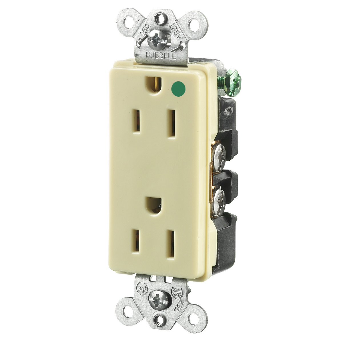 Straight Blade Devices, Receptacles, Duplex, Hospital Grade, 2-Pole 3-Wire Grounding, 15A 125V, 5-15R, Ivory, Single Pack.