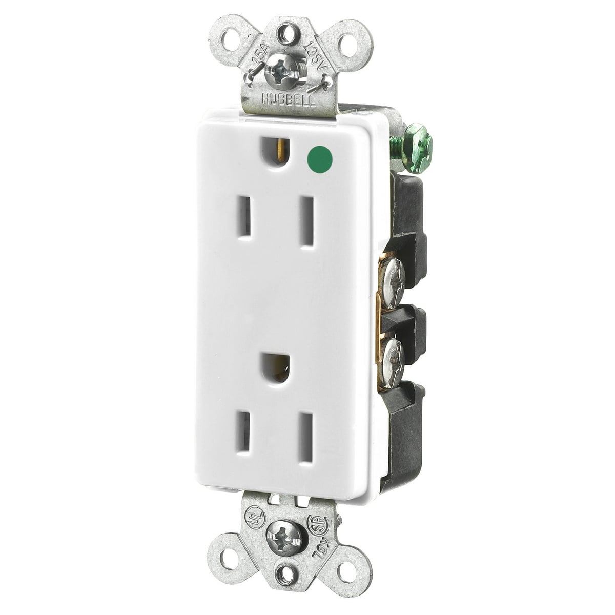Straight Blade Devices, Receptacles, Duplex, Hospital Grade, 2-Pole 3-Wire Grounding, 15A 125V, 5-15R, White, Single Pack.