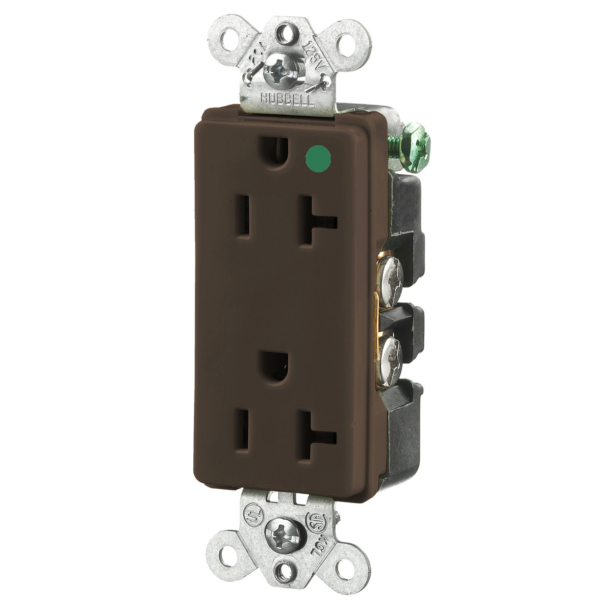 Straight Blade Devices, Receptacles, Duplex, Hospital Grade, 2-Pole 3-Wire Grounding, 20A 125V, 5-20R, Brown, Single Pack.