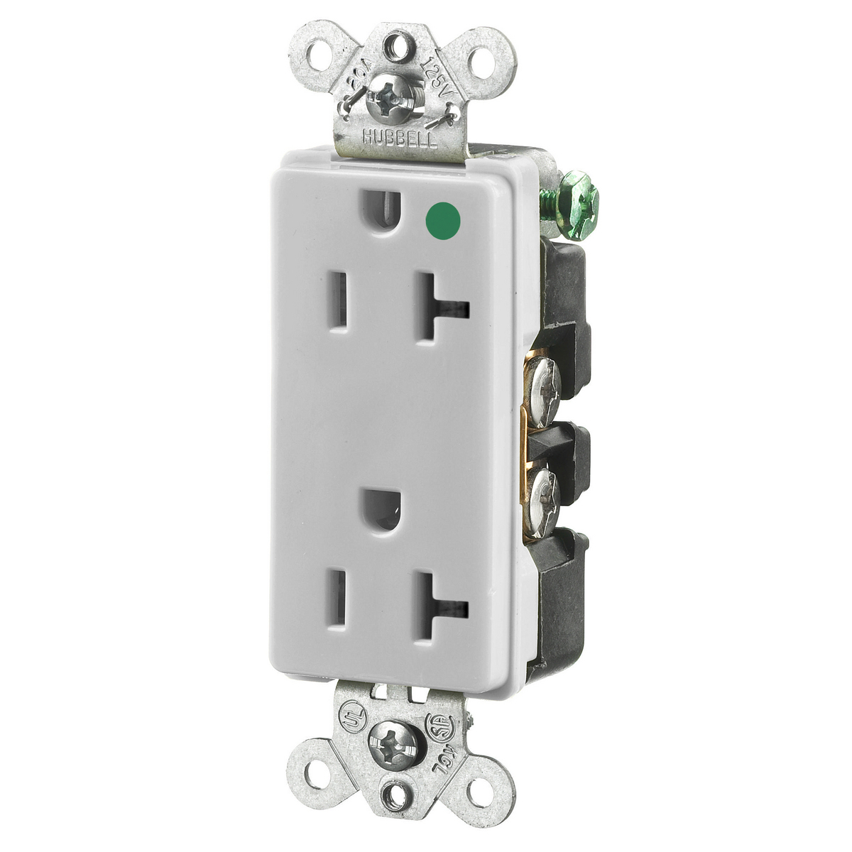 Straight Blade Devices, Receptacles, Duplex, Hospital Grade, 2-Pole 3-Wire Grounding, 20A 125V, 5-20R, Office White, Single Pack.