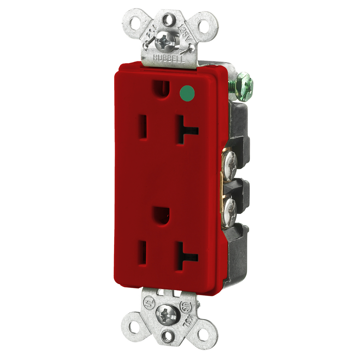 Straight Blade Devices, Receptacles, Duplex, Hospital Grade, 2-Pole 3-Wire Grounding, 20A 125V, 5-20R, Red, Single Pack.