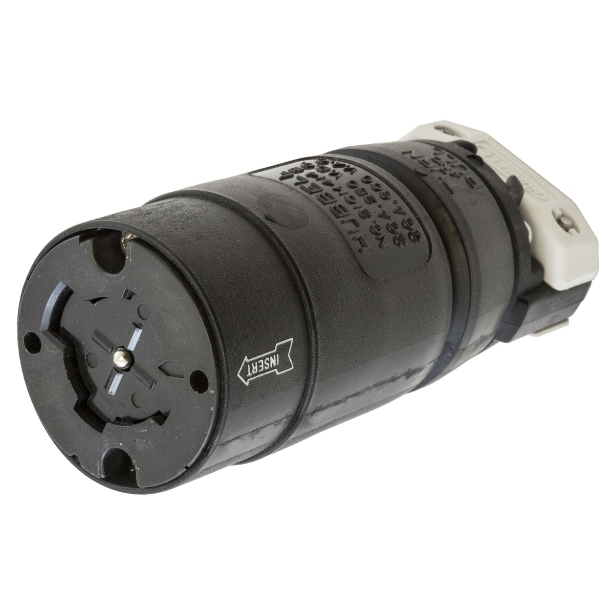 Hubbellock Industrial Female Connector Body, 30A 600V AC, 20A 250V DC, 3-Pole 4-Wire Grounding nylon housing, Thermoplastic interior, Corrosion resistant, Non-NEMA, Screw Terminal
