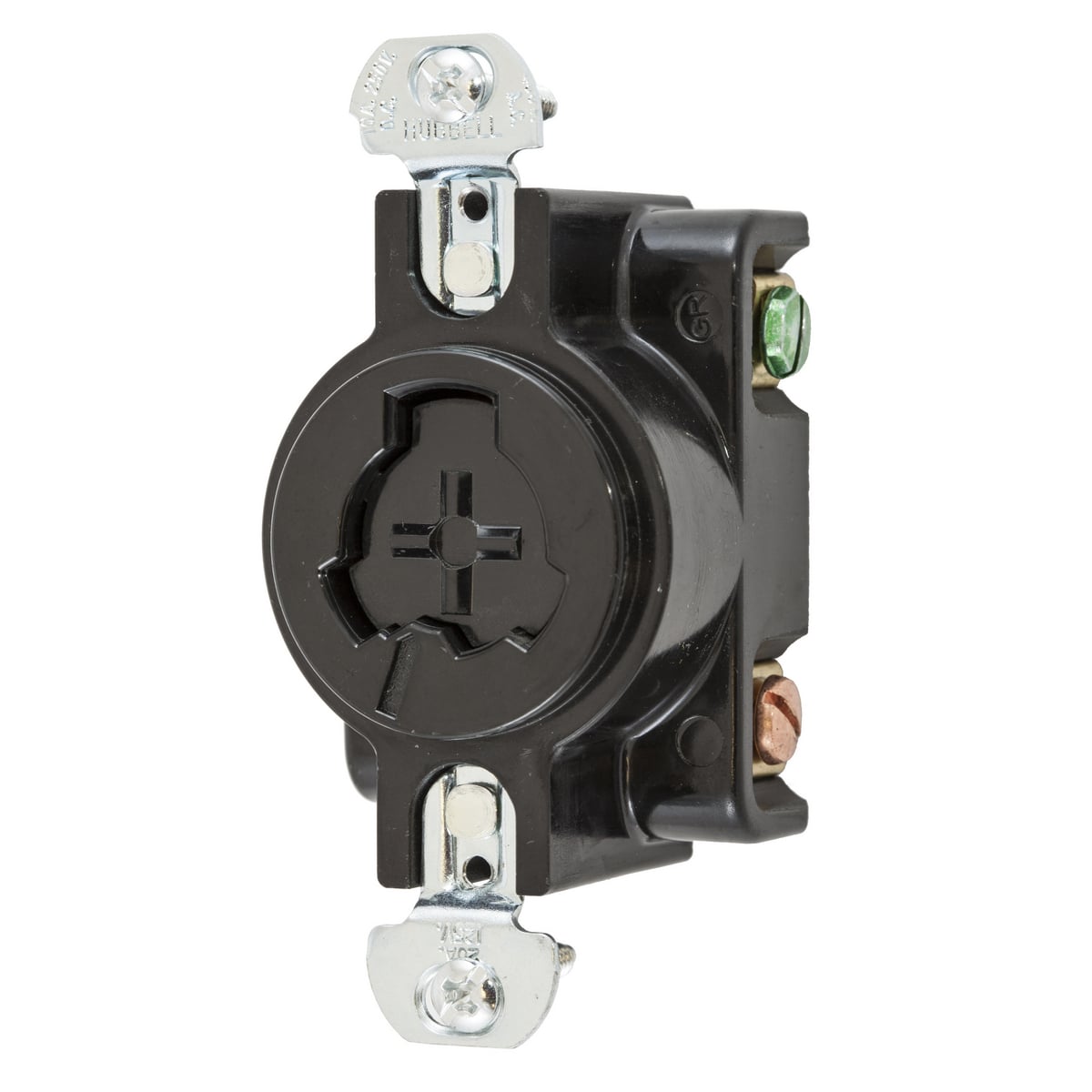 Hubbellock Industrial Flush Receptacle, 20A 125V, 2-Pole 3-Wire Grounding, Non-NEMA phenolic, back Wired, Screw Terminal