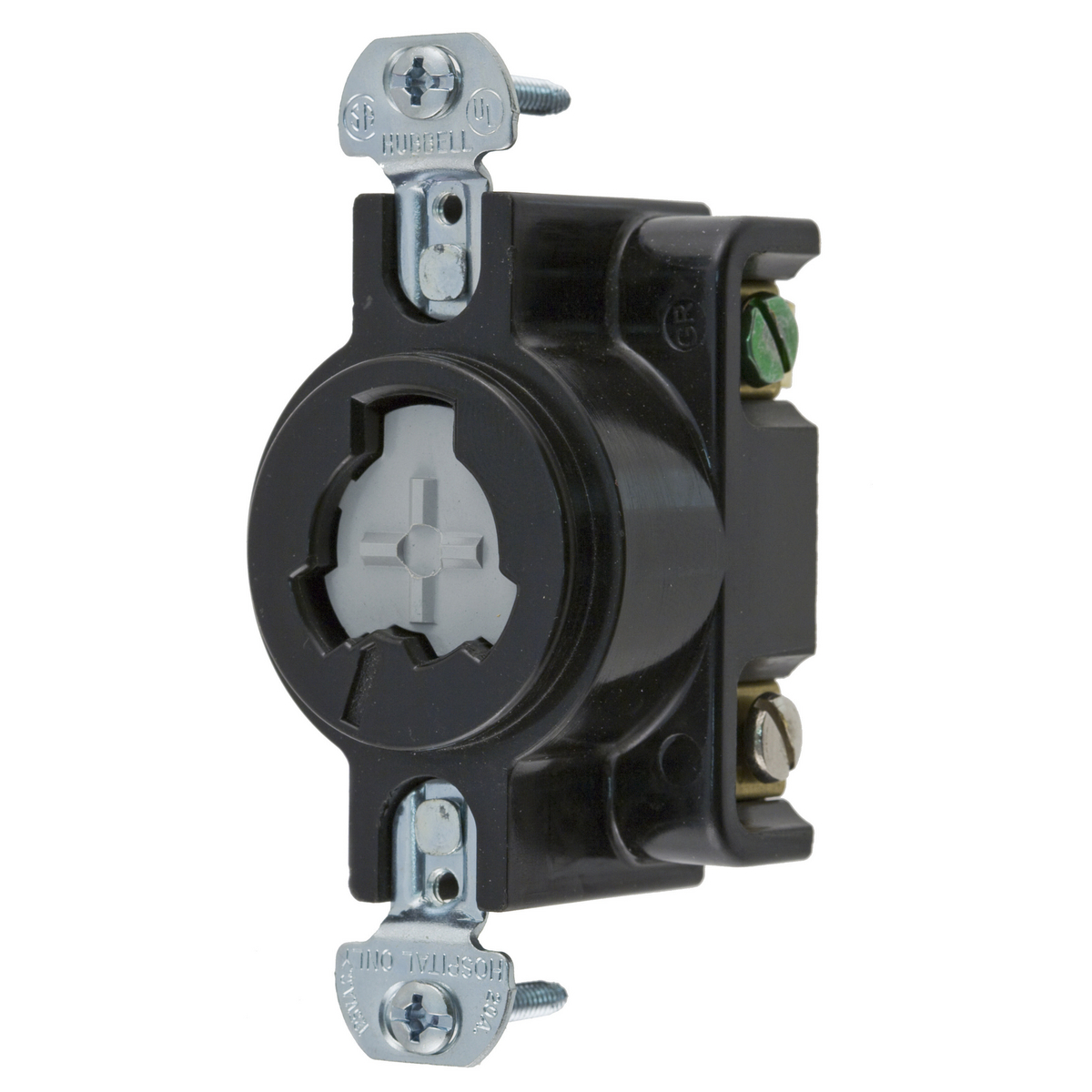 Locking Devices, Hubbellock, Hospital Use, Flush Receptacle, 20A 125V, 2-Pole 3-Wire Grounding, Non-NEMA, Screw Terminal, Black