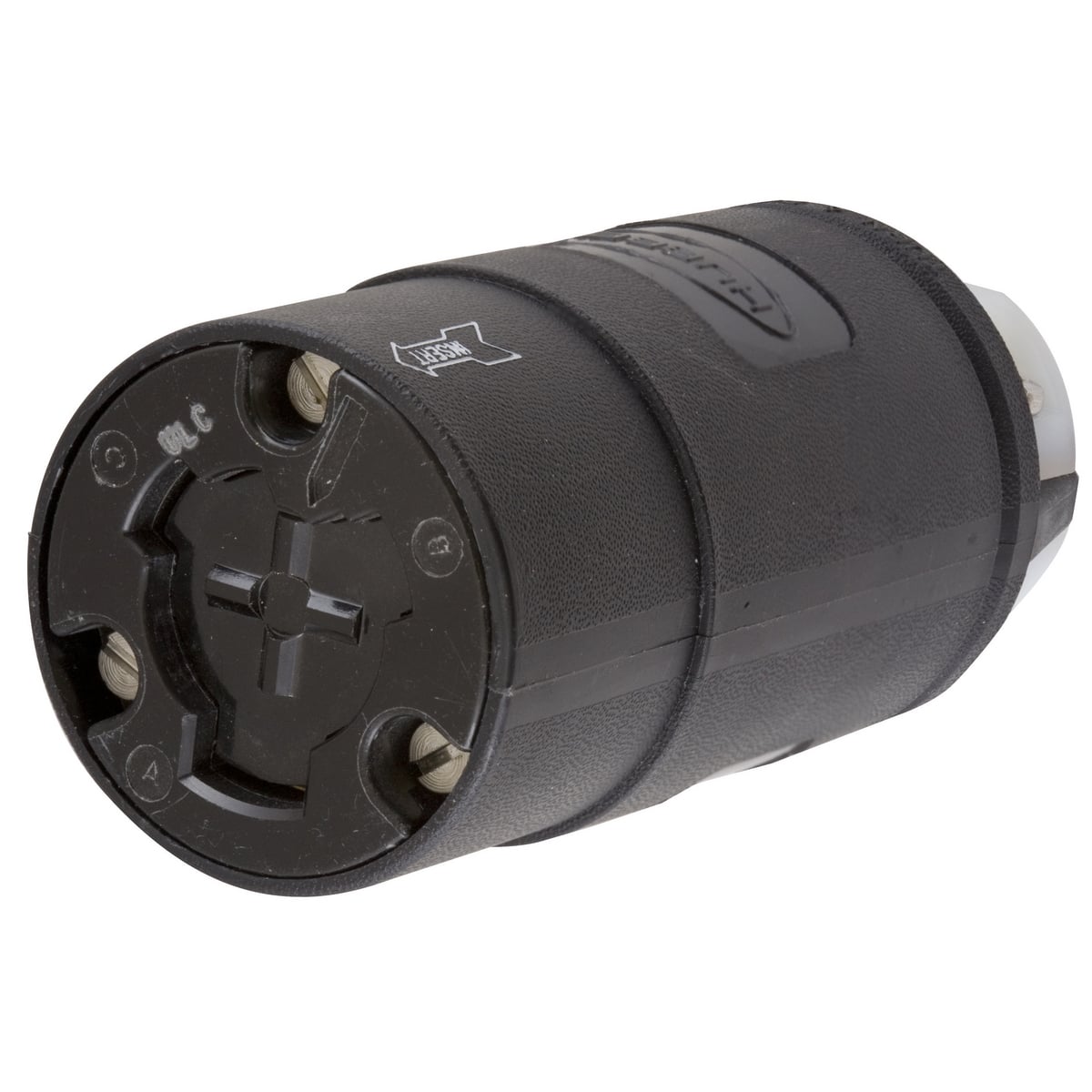 Hubbellock Industrial Female Connector Body, 20A 125V, 2-Pole 3-Wire Grounding housing, Thermoset interior, Non-NEMA, Screw Terminal/White