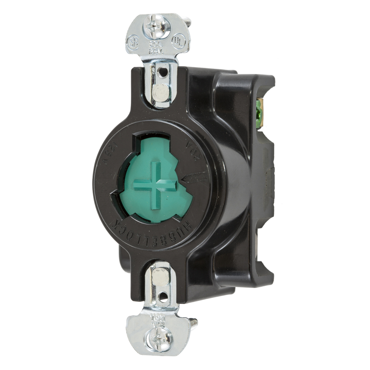 Hubbellock Industrial Flush Receptacle, 20A 125V, 2-Pole 3-Wire Grounding, Non-NEMA phenolic, back Wired, Screw Terminal