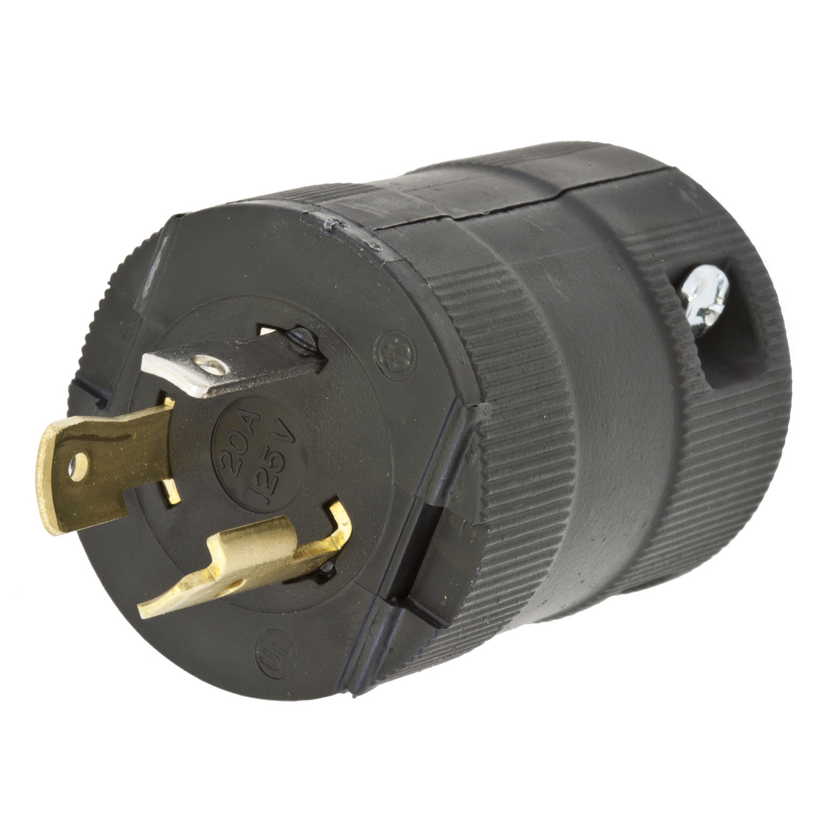 Locking Devices, Twist-Lock, Valise, Male Plug, 20A 125V, 2-Pole 3-Wire Grounding, L5-20P, Screw Terminal, Black.