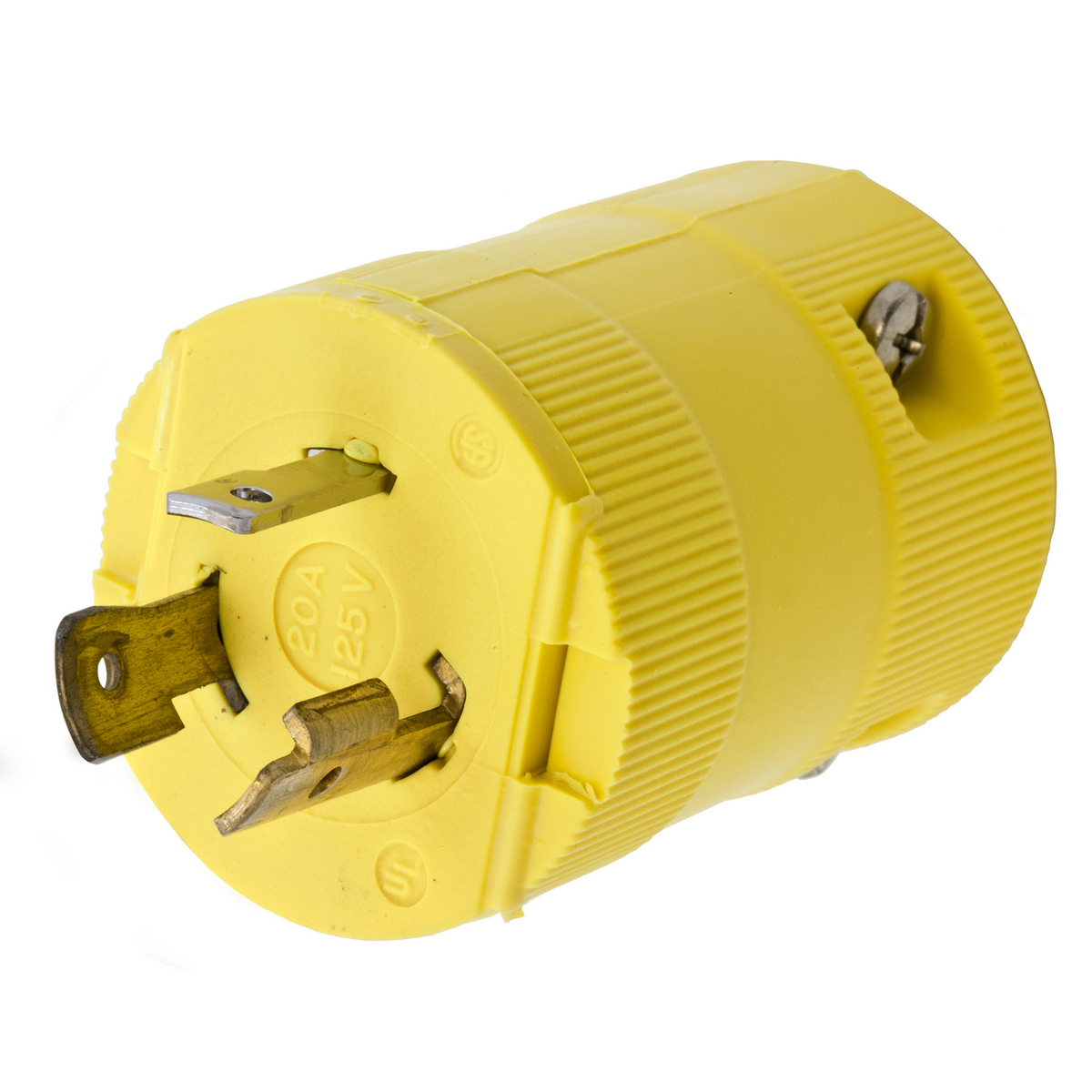 Locking Devices, Twist-Lock, Valise, Male Plug, 20A 125V AC, 2-Pole 3-Wire Grounding, NEMA L5-20P, Screw Terminal, Yellow Nylon.